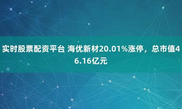 实时股票配资平台 海优新材20.01%涨停，总市值46.16亿元